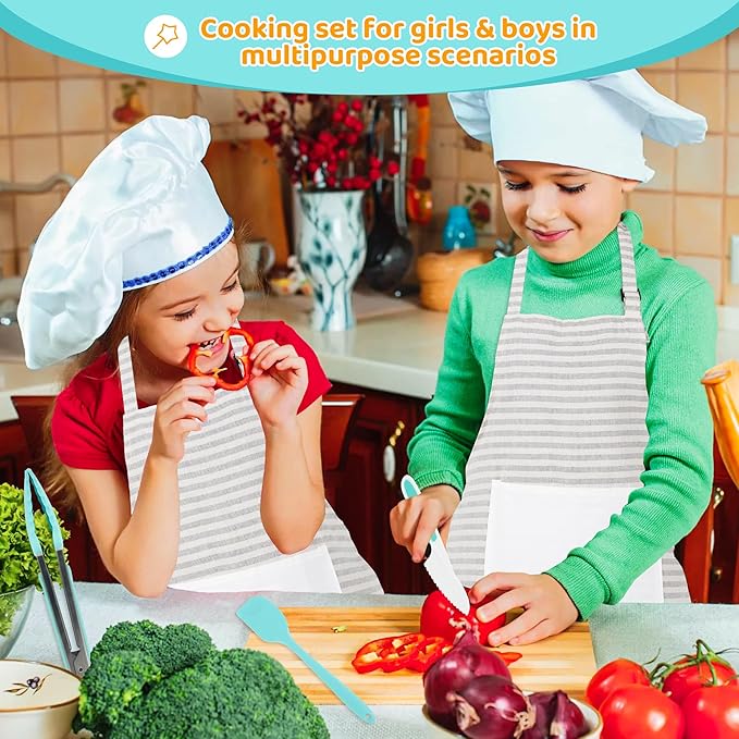 Kids Cooking Sets Baking Set with Storage Container 37 Piece Real Cooking Supplies with Cooking Utensils Cookbook Knives Apron for Girls Boys