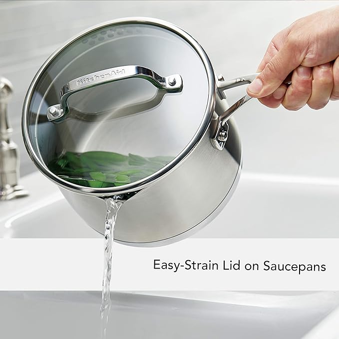 KitchenAid 3-Ply Base Stainless Steel Cookware Pots and Pans Set, 10 Piece, Brushed Stainless