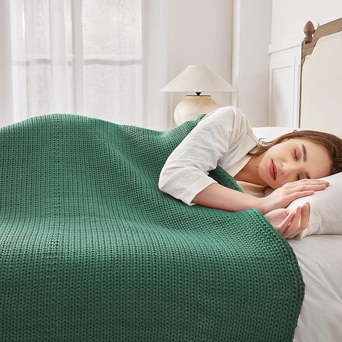 Knitted Weighted Blanket(Green 50"x75" 12lbs),Home Décor Cooling Throw Blanket for Hot Sleepers,Hand Made Chunky Knit Heavy Blanket for Adults Use on Full Size Bed