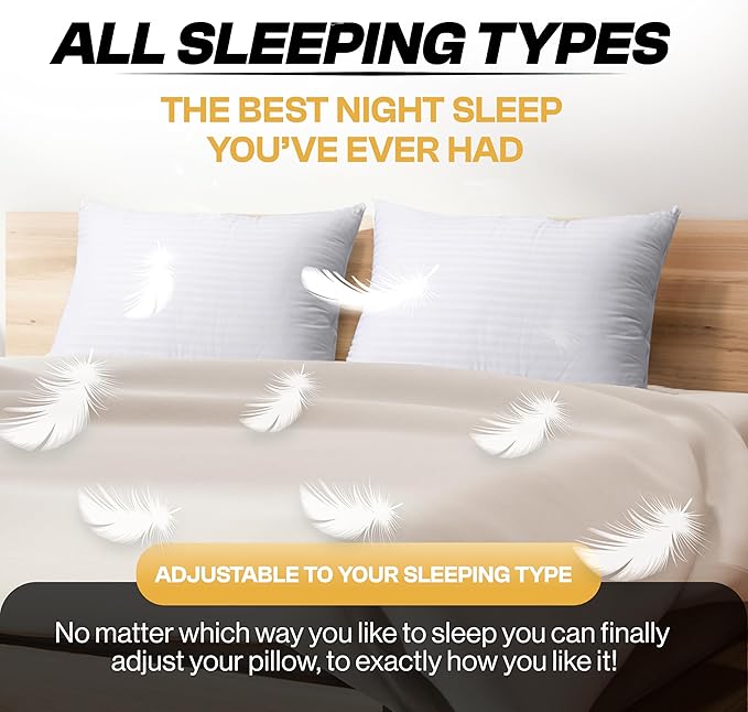 EverSnug Goose Feather Adjustable Layer Pillows for Sleeping - Set of 2, Cooling, Luxury Pillows for Back, Stomach or Side Sleepers (Queen (Pack of 2))