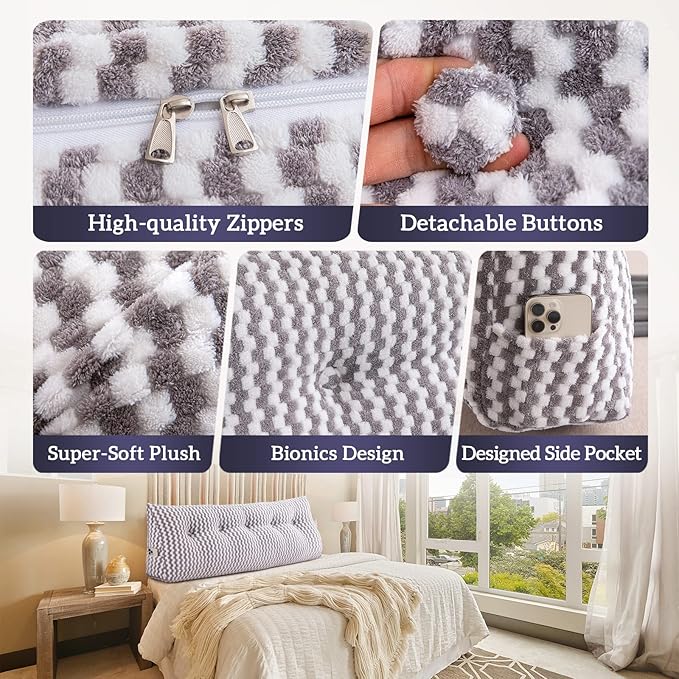 Triangular Wedge Headboard Pillow Large Bolster Bed Rest Reading Pillow Backrest Positioning Support Bolster Cushion with Removable Cover King