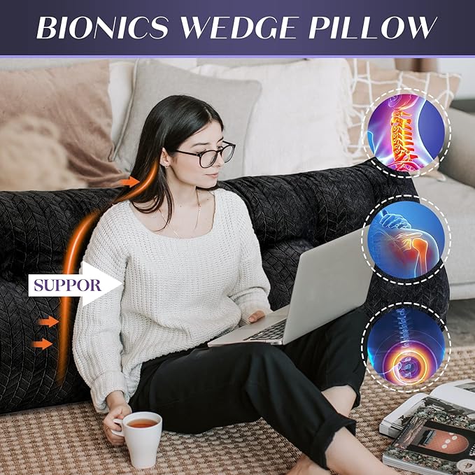 Triangular Wedge Headboard Pillow Large Bolster Bed Rest Reading Pillow Backrest Positioning Support Bolster Cushion with Removable Cover