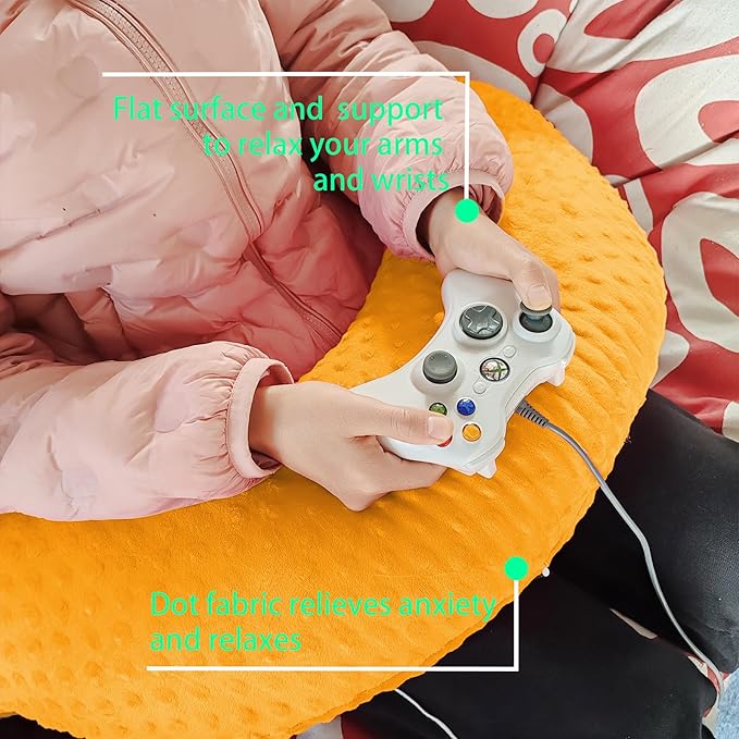 Professional Gaming Pillow for Lap; Arm Rest Pillow Gaming Lap Pillow with Crochet Support - Eliminate Pain in Gaming (Yellow)