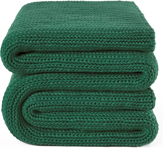Knitted Weighted Blanket(Green 50"x75" 12lbs),Home Décor Cooling Throw Blanket for Hot Sleepers,Hand Made Chunky Knit Heavy Blanket for Adults Use on Full Size Bed