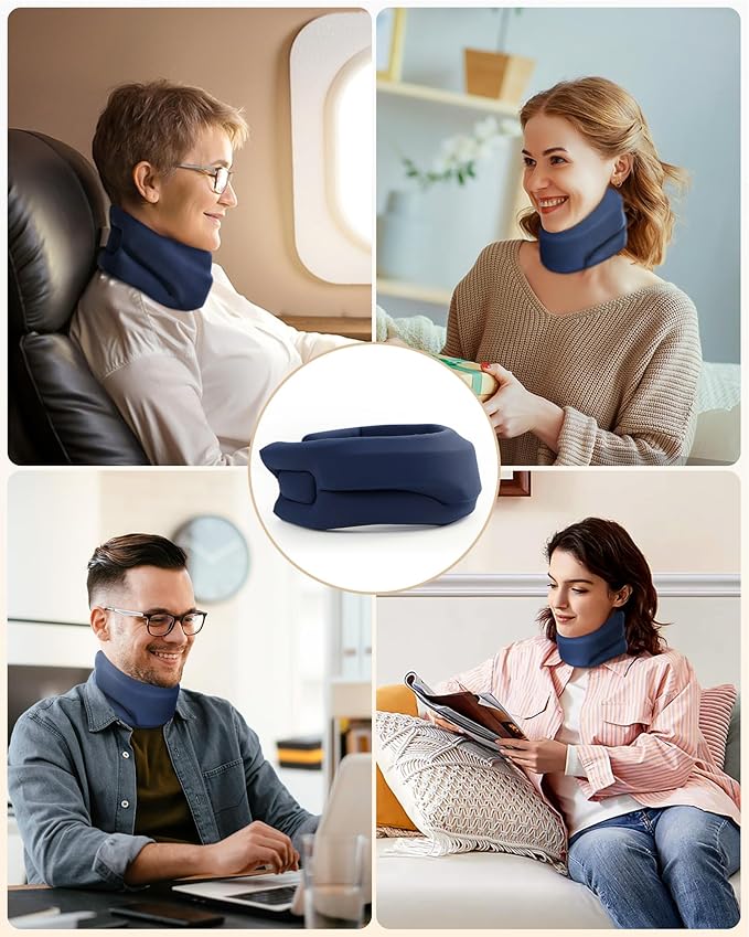 Heated Neck Brace Cervical Collar - Neck Support Brace with Heating Pad, Soft Foam Wraps Keep Vertebrae Stable and Aligned for Relief of Cervical Spine Pressure for Women & Men (L Size) Blue