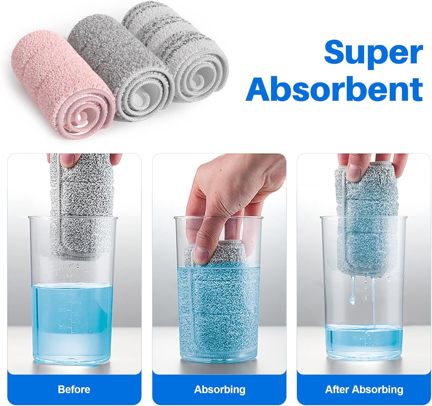 JOYMOOP Mop Replacement Pads, Reusable Microfiber Mop Pads for 13-inch Flat Mop and Mop Bucket Set, Pack of 6 Refills - Pink, Grey and Stripe