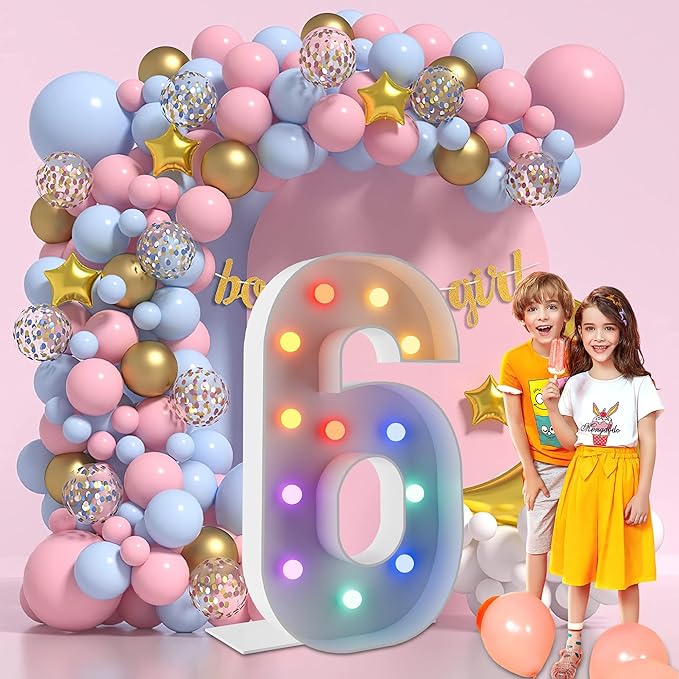 4FT Marquee Light Up Numbers Marquee Numbers 6, Choose Your Color, Multiple Color Options Including Cool White & Colorful, NO Glue Gun Needed, Birthday Decorations