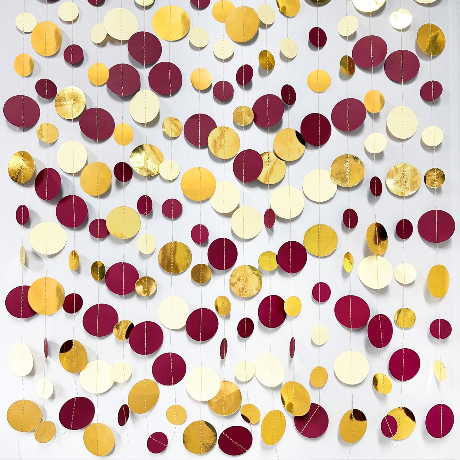 46 Ft Maroon Gold Party Decorations Burgundy Gold Beige Polka Dot Garland Hanging Paper Circle Dots Streamer for Maroon Garnet Graduation Birthday Anniversary Wedding Bridal Shower Party Supplies