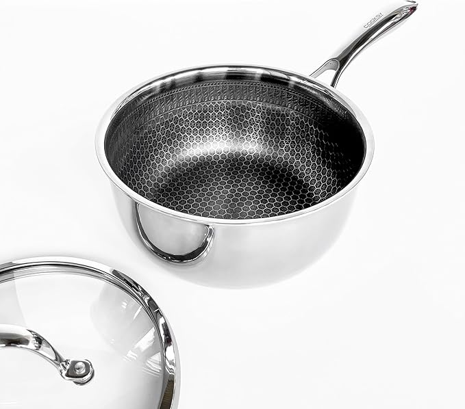 3.0 Quart Hexagon Surface Hybrid Stainless Steel Saucepan with Lid