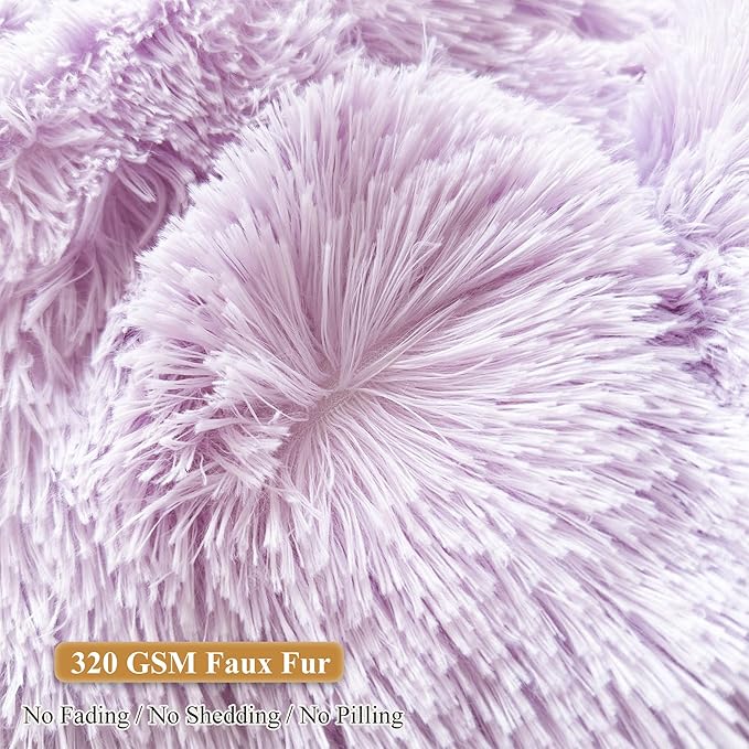 XeGe Fluffy Back Support Pillow Cover for Bed (No Filler), Light Purple Faux Fur Backrest Pillow Case, Lilac Furry Reading Pillow Cover with Arms for Adults Kids, Fuzzy Sit Up Study Pillow, Lavender