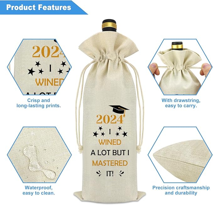 2024 Graduation Gift for Her Him Wine Bag Funny Masters Degree College University Graduation Gifts for Women Men MBA Graduation Gifts Son Daughter Brother Sister Friend Graduate Gift Wine Bottle Bag