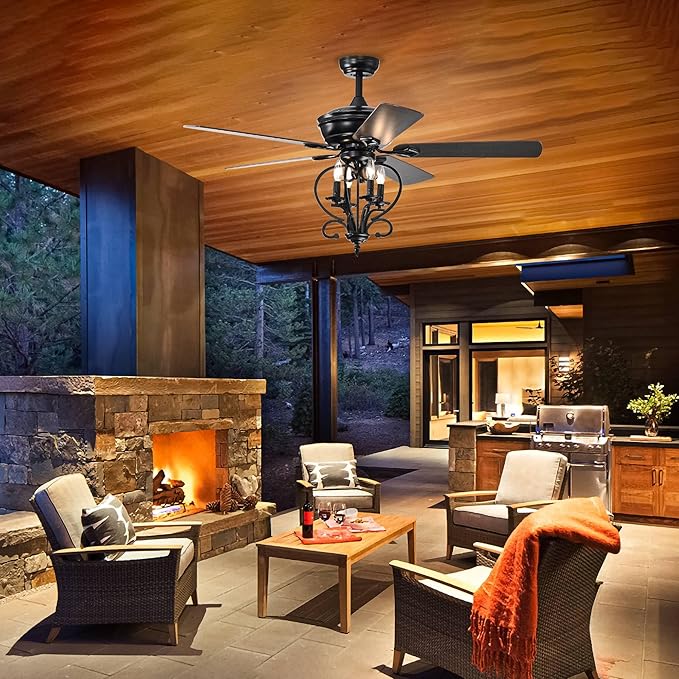 NicBex Ceiling Fan 52 Inch Ceiling Fan with Lights Industrial Ceiling Fans with 5 Blades and Remote Control Ceiling Fan with Small Lamp Shade for Bedroom, Living Room, Matte Black