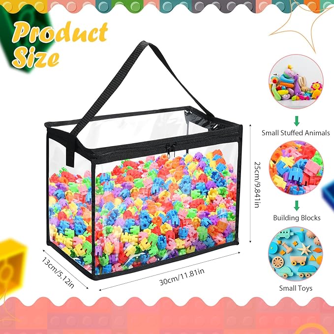 3 Pcs Toy Storage Bags with Zipper, Large Clear PVC Organizing Bags, Waterproof Toy Bags for Building Blocks, Board Games and Beach Toys Storage (Black)