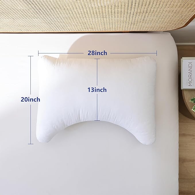 Shatex Curved Extra Firm Pillow Queen Size 28 x 20 inch, Bed Pillow with Adjustable Insert Provides Stronger Support - for Back, Stomach & Side Sleepers.