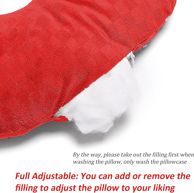 Ear Piercing Pillow for Side Sleepers, Pillow with an Ear Hole for CNH and Ear Pain Ear Inflammation Pressure Sores, O-Shaped Side Sleeping Pillow, Ear Guard Pillow (True Red)