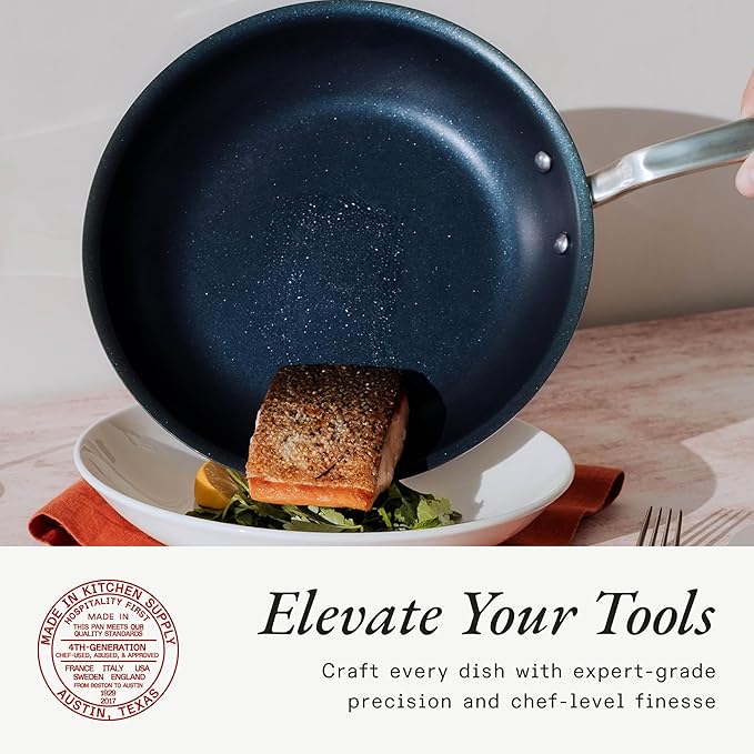 Made In Cookware - ProCoat 10" Non Stick Frying Pan With Lid - 5 Ply Stainless Clad Nonstick - Professional Cookware - Crafted in Italy - Induction Compatible - (Harbour Blue)