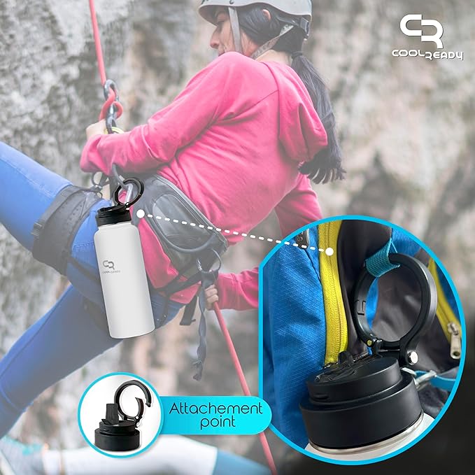 40oz Insulated White Water Bottle With Straw and Handle Lid, Thermos Coffee, Chug Lid - Double Walled Stainless Steel - Metal Water Bottle for Gym, Water Bottles Aesthetics