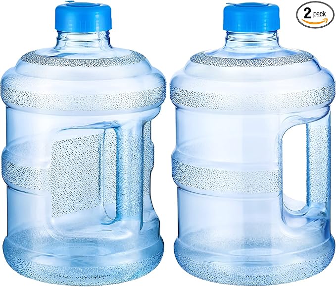 2 Pieces Water Jugs Round Plastic Water Bottle Portable Water Jug with Handle Leakproof Screw Cap Reusable Large Capacity Water Bottle for Camping Outdoor Travel Gym Use(1 Gallon)