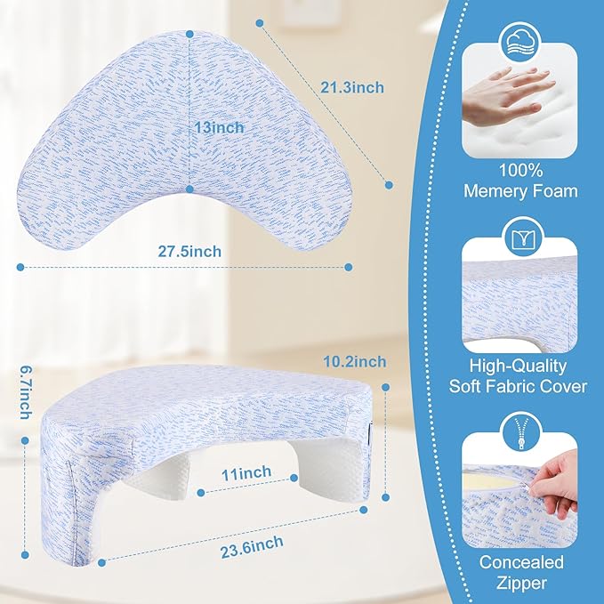 Reading and Gaming Pillow, Pillow Table with Premium Memory Foam Adjustable Comfort, Multi-Functional Lap Desk for Reading, Working, Playing, 23.6x10.2inch, Blue