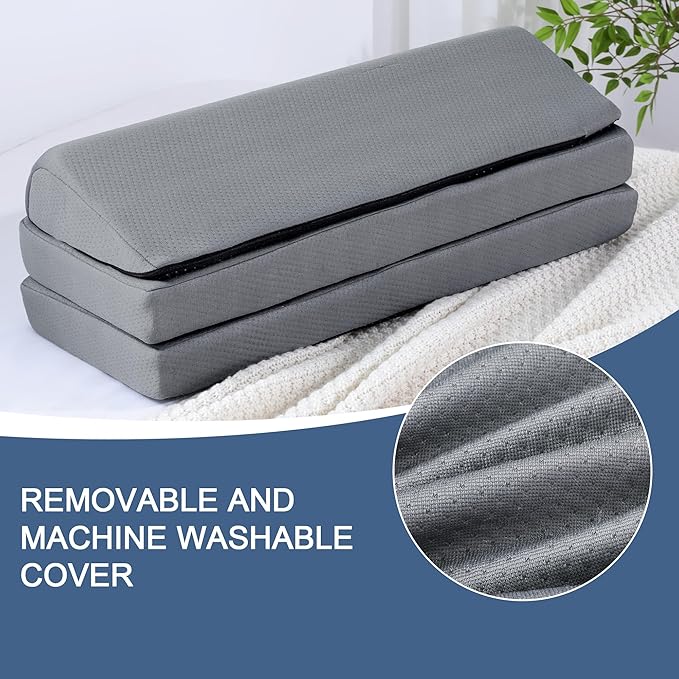 HOMBYS 3-in-1 Adjustable Height Wedge Pillow, 7" Height Leg Knee Pillow for Side Sleepers & Aligns Spine, Supportive Bolster Pillow for Pregnancy Relieves Pressure Hip Leg Elevation, 22", Light Grey