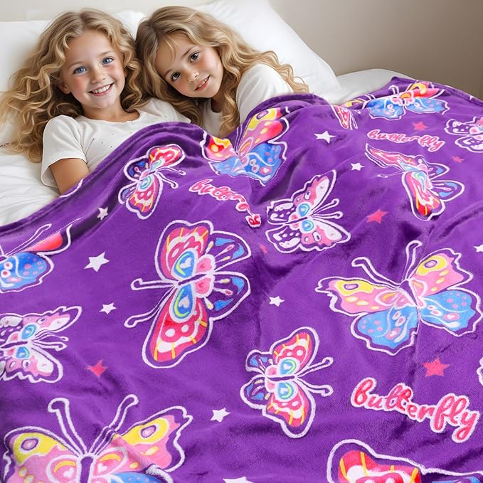 Glow in The Dark Blanket for Girls Butterfly Gifts for Women Kids Teens Soft Throw Blanket