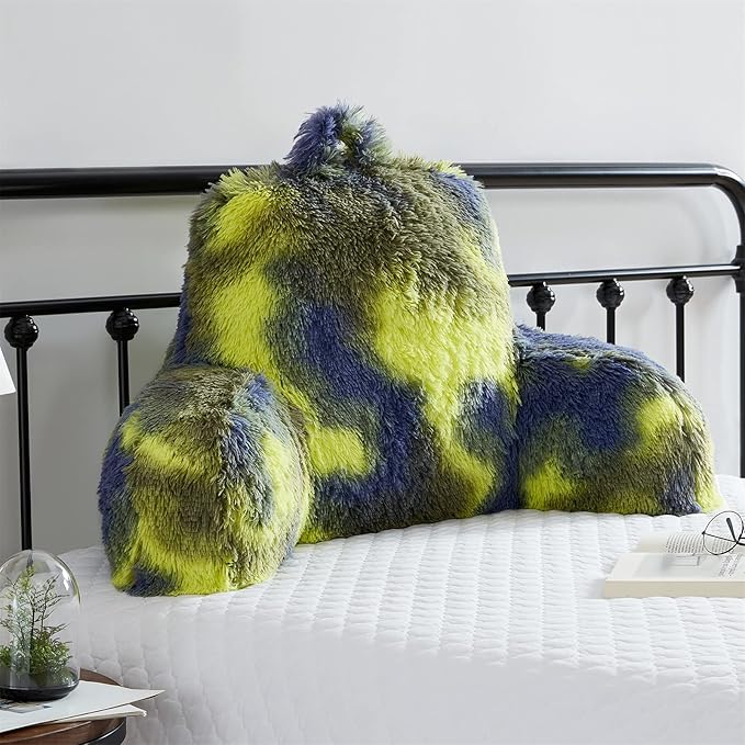 Fur Reading Pillow w/Unique Camo Colors, Fluffy Cozy Bed Rest Pillow Lounge Cushion with Arms for Adults & Kids, Back Pillow for Sitting in Bed Couch Chair, Functional Bed Wedge Pillows