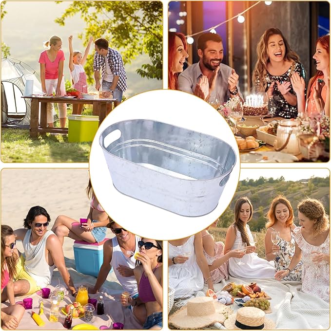4 Pcs 4 Gallon Ice Bucket Large Metal Drink Buckets Galvanized Tub galvanized steel tub Cold Drink Beverage Tubs for Christmas Bar for Beer Wine Cooler(Silver)
