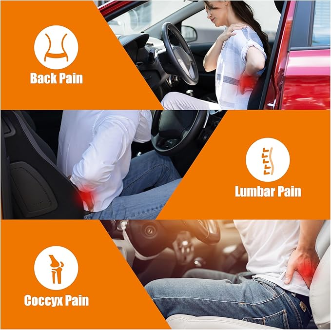 MABOZOO Lumbar Support Pillow for Car, Memory Foam Lumbar & Back Support Pillow Coccyx Cushion for Driving Seat, Seat Cushion & Lumbar Support Pillow Set for Long Time Driving