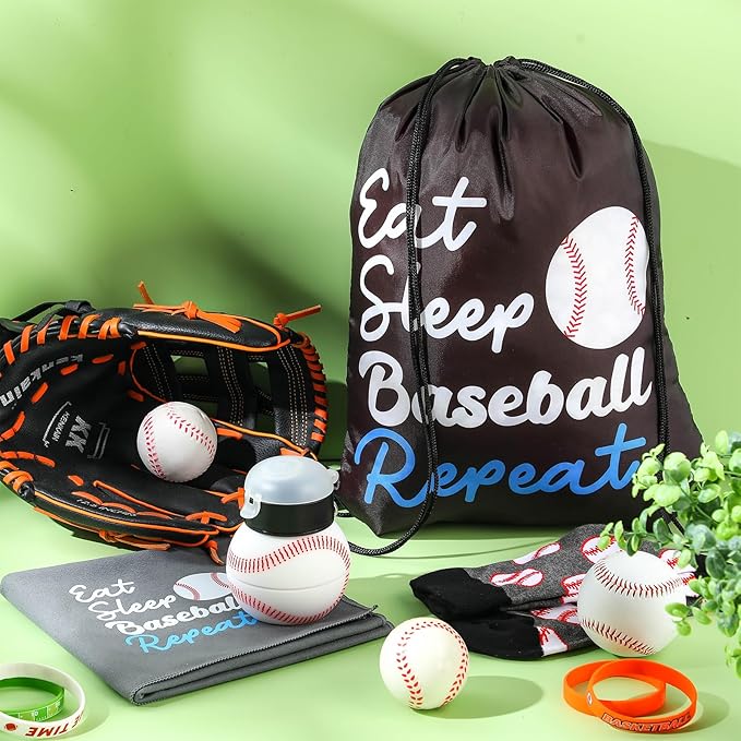 4 Pcs Baseball Gift Set Baseball Drawstring Bag Baseball Stuff, Silicone Water Bottle, Quick Dry Towel, Socks for Training Sports Accessories