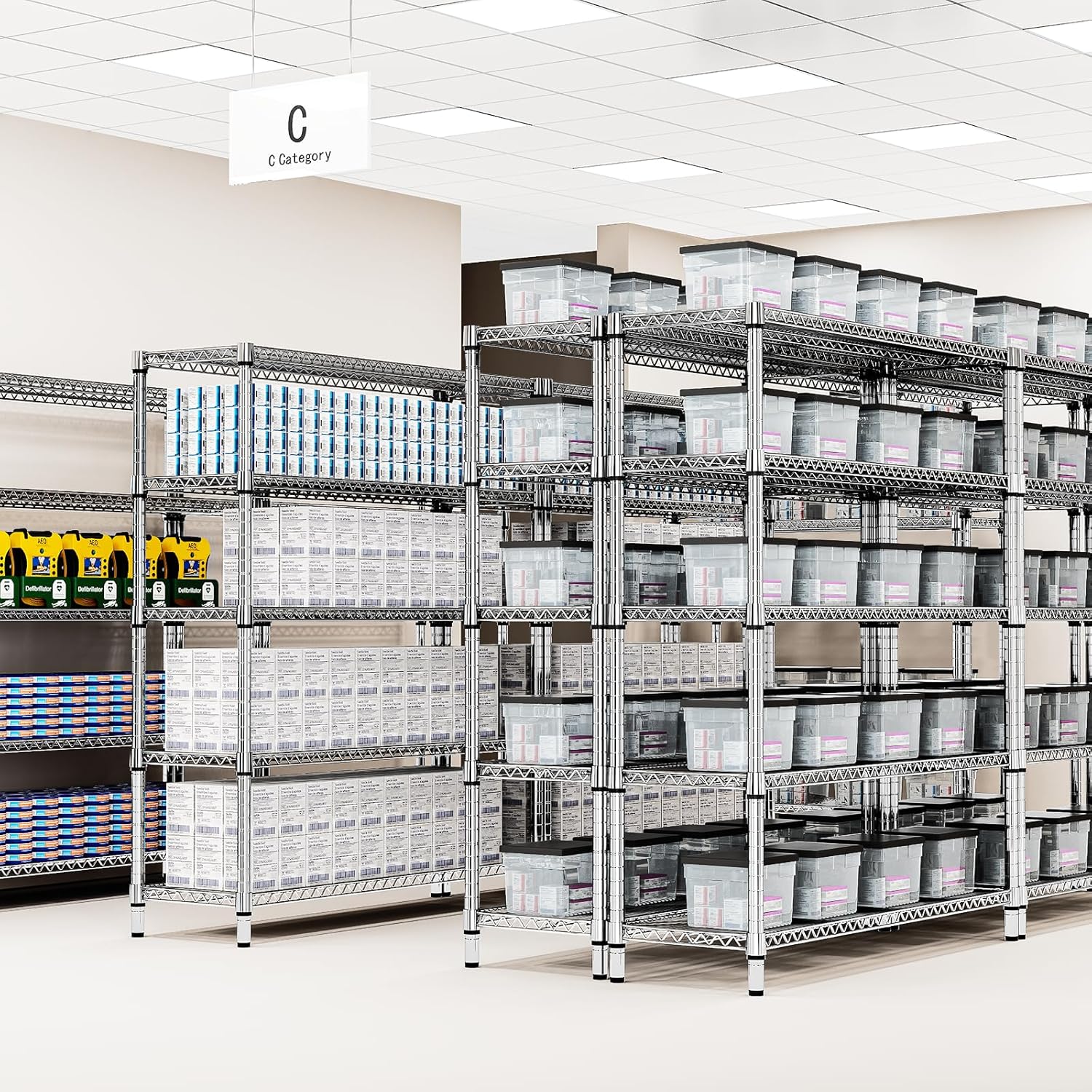 1760 LBs 4 Tier Storage Rack Metal Wire Shelving Unit, Storage Standing Shelf Organizer for Laundry Bathroom Kitchen Pantry Garage Utility Room, Chrome 17.7" D x 59.1" W x 70.4" H