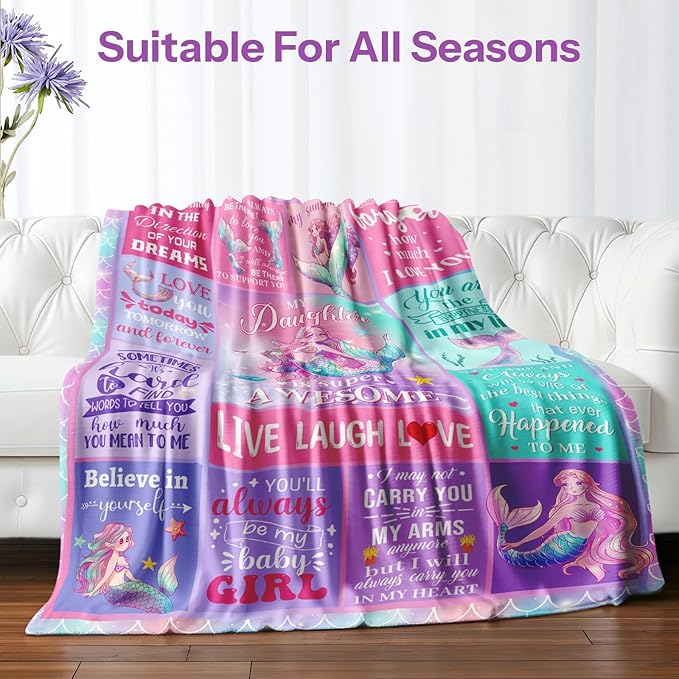 Mermaid Blanket, Birthday Gifts for Girls, Mermaid Gifts for Girls, Little Mermaid Blanket, Girl Birthday Gift Ideas Mermaid Birthday Decorations Blanket 40x50 in