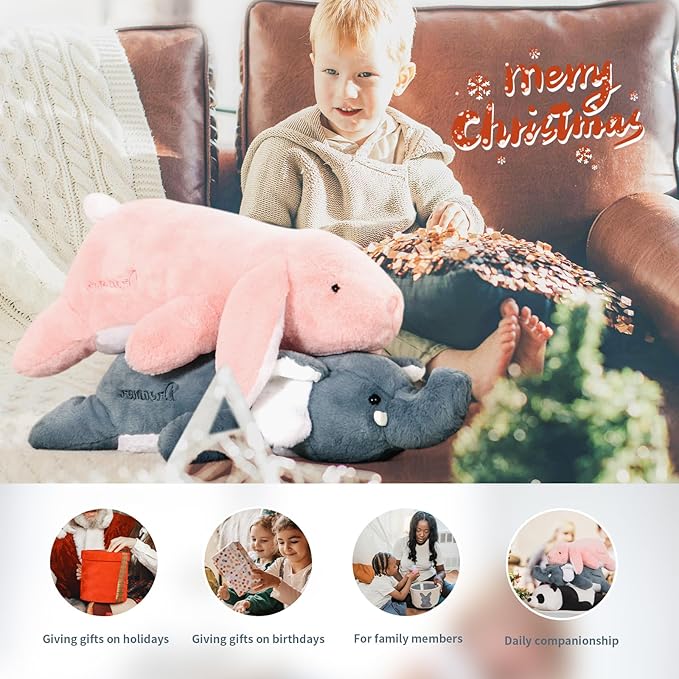 24 inch Cute Giant Weighted Elephant Plush Soft Body Pillow, Large Grey Elephant Weighted Stuffed Animals Toys plushies, Gift for Kids Girls and Boy, Birthday