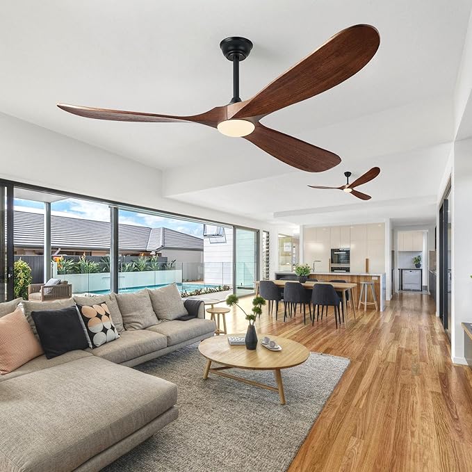 52 Inch Ceiling Fans with Lights and Remote Control, Outdoor Ceiling Fan with Light High cfm Solid Wood Modern Ceiling Fans Propeller DC Motor for Indoor Bedroom Living Room, Dark Walnut