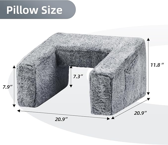 Homguava Reading Pillow Memory Lap Desk Foam Pillow for Adults Gaming Pillow Arm Rest Pillow for Reading, Crocheting, Gaming or Sitting in Bed (Furry Grey, Large)