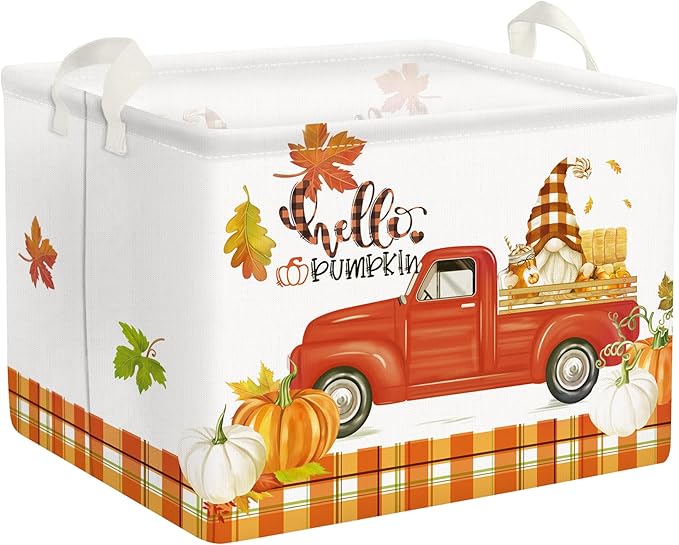 Clastyle Pumpkin Gift Baskets Empty Gnome Truck Shelf Basket Foldable Toys Clothes Large Storage Bin Rectangular Harvest Orange Fall Basket