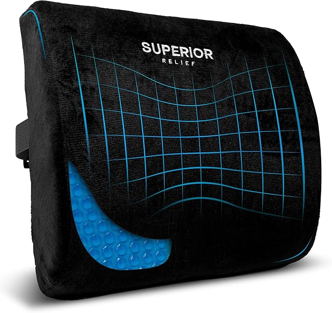 Lumbar Seat Cushion for Office Chair, Memory Foam Low Back Support Pillow for Car, Computer, Gaming Chair, Ergonomic Back Cushion with a Cooling Gel Layer for Pain Relief