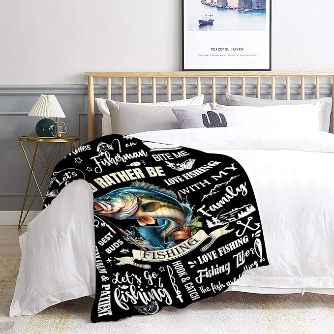 Fish Blanket,Fishing Gifts for Men,Fishing Lovers Blanket Gift,Fathers Day Fishing Gifts for Men,Gifts for Fisherman,Dad,Boys,Birthday Gifts for Men Who Love Fishing Throw Blankets,Teens Size-50"x60"