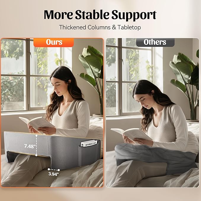 Reading Pillow for Gaming, Lap Desk Gaming Pillow with Side Pockets for Adult, 9.8° Slope, Ergonomic Arm Rest Pillow for Reading, Gaming, Working & Relaxing in Bed Couch Floor Sofa Car