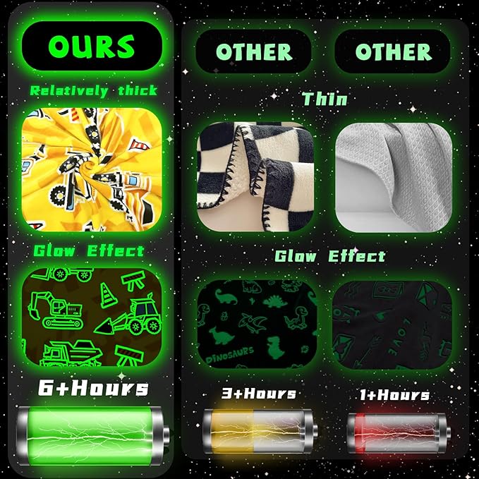Boys Blanket Glow in The Dark Truck Blanket for Kids Toddler Construction Excavator Gifts Toys Cute Kids Tractor Blanket Kids Gifts