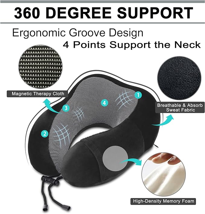 Travel Pillow and Blanket Set Neck Pillow Airplane Memory Foam for Traveling Compact with Bag Black