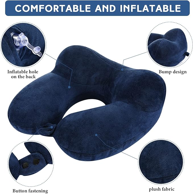 Sintuff 2 Pack Inflatable Travel Pillow for Airplanes Inflatable Neck Pillows with Compact Bag and Blindfold Soft Flight Pillow for Traveling, Airplane, Train, Car, Office(Gray and Blue)