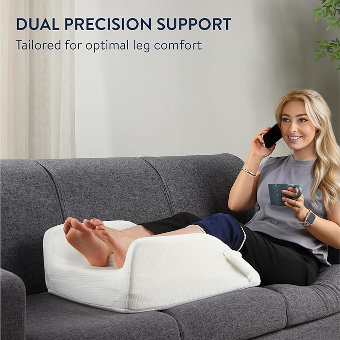 Double Leg Elevation Pillow - Memory Foam Leg Elevating Wedge Pillow - Foam Leg Support Pillow & Knee Wedge to Elevate Feet & Knee for Back Sleeping - Both Legs