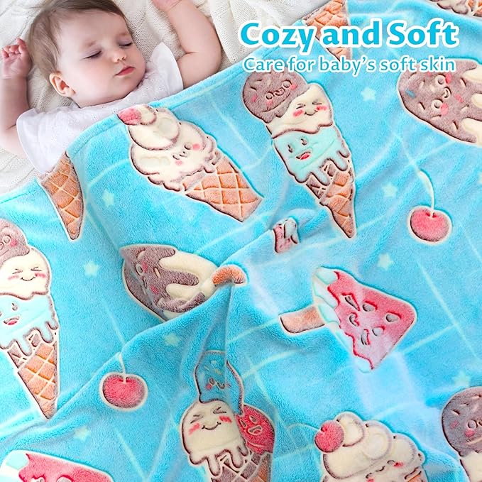 Funny Blanket Glow in The Dark Blankets for Girls Cute Ice Cream Blanket Birthday Gifts for Kids Toddlers Soft Warm Cozy Cute Food Blankets Home Decor Glowing Blanket