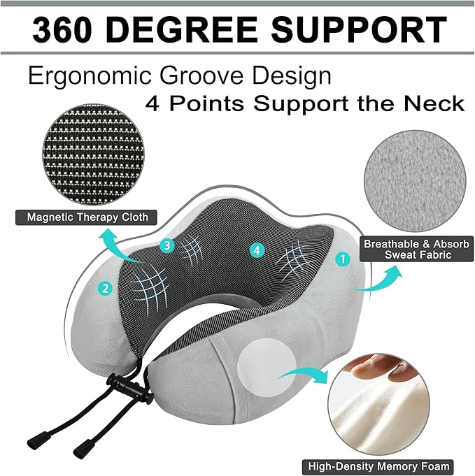 Travel Pillow and Blanket Set Neck Pillow Airplane Memory Foam for Traveling Compact with Bag Grey
