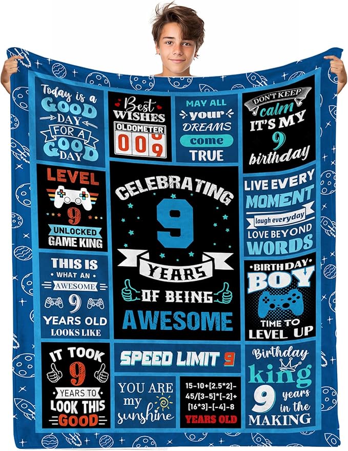 Gifts for 9 Year Old Boy, 9 Year Old Boy Gifts Kids Blanket 40x50in, Best Gifts for 9 Year Old Boys Warm Flannel Throw Blankets Birthday Gifts for 9 Year Old Boy