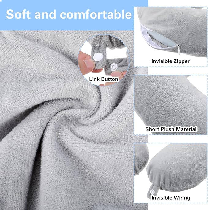 Prasacco 2 Packs Travel Neck Pillow Case Cover, U Shaped Neck Pillow Cover Reusable Neck Pillow Washable Cover Soft and Smooth Neck Pillow Cover Grey Airplane Pillow Cover (No Filler)