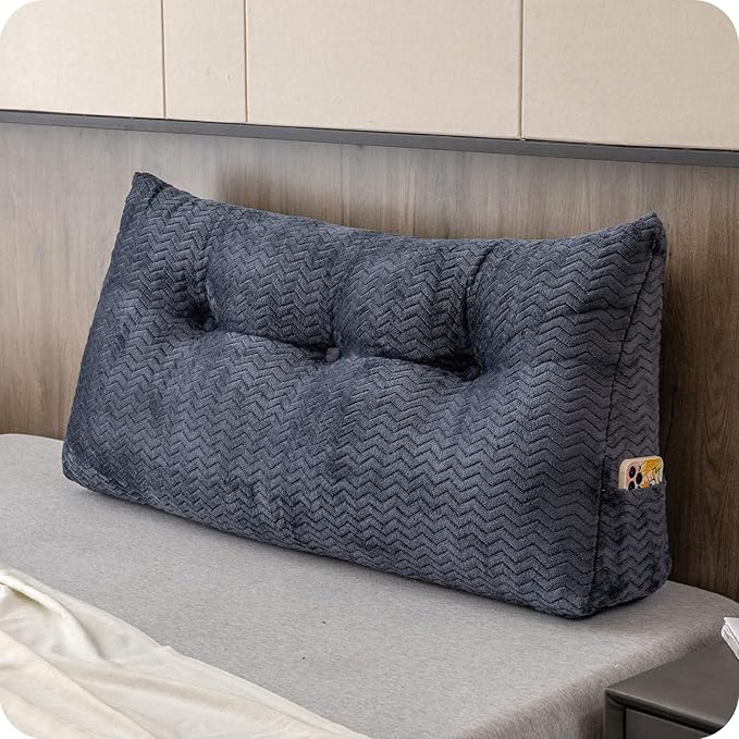 Large Bolster Triangular Headboard Wedge Backrest Positioning Support Bed Rest Reading Pillows Headboard Wedge Pillows for Day Bed Bunk Bed with Removable Cover, Twin (39x8x20 Inches)