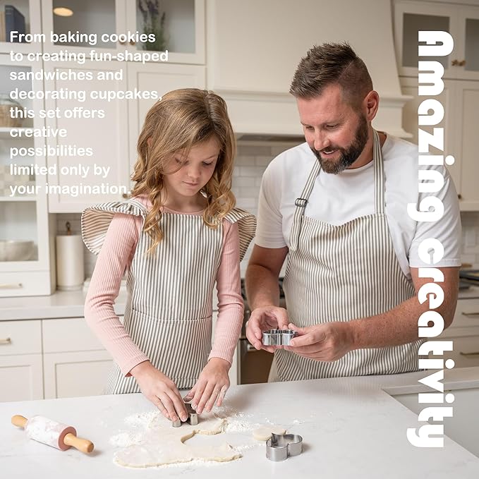 Kids Baking Set with Elegant Matching Apron for Child and Adult, Storage case, Real Working Utensils, Cookie Cutters, and Baking Supplies