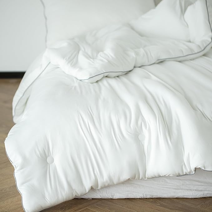 KASENTEX Super-Duper 68x90 Inches Ultra Soft Jersey Knit Twin Comforter Set, Buttery Smooth Noiseless 2 Piece Solid Lightweight Bed Bedding, 1 Pillow Sham, Extra Warm Twin Size Duvet Insert, White