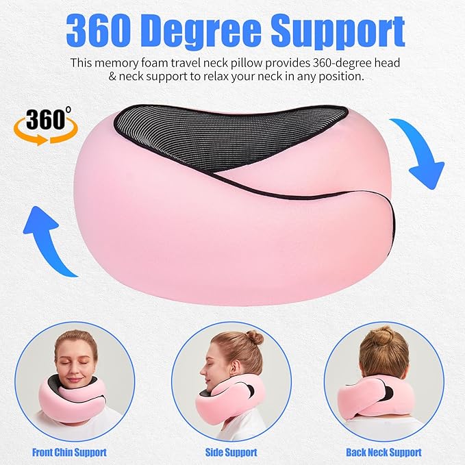 Travel Pillow Neck Pillow 2024, Memory Foam Neck Pillow Airplane, 360° Travel Neck Pillow Soft Neck Pillow for Traveling, Portable Travel Pillows for Airplanes Offices and Cars